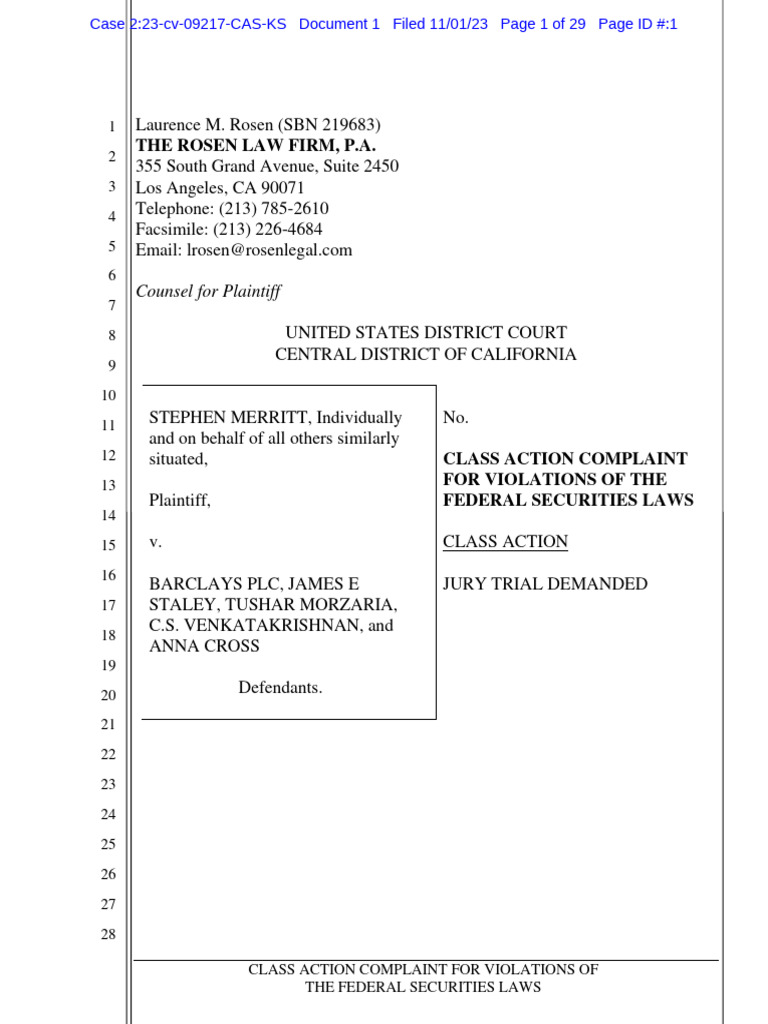 Barclays Securities Class Action Suit | PDF | Sarbanes–Oxley Act ...