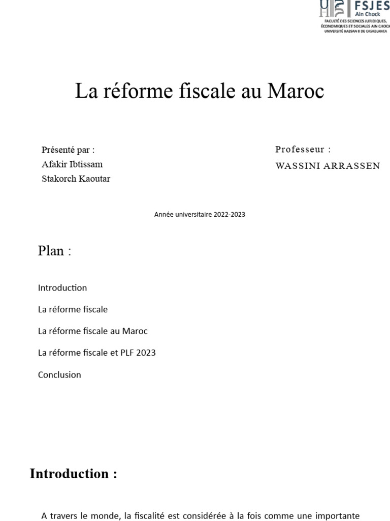 Réforme fiscale au Maroc 2023 | PDF | Impôts | Taxe d'entreprise