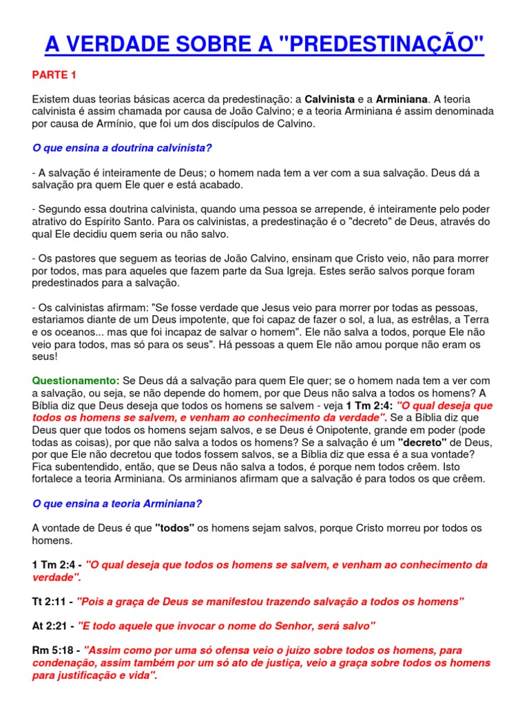 A VERDADE SOBRE A Predestinação | PDF | Calvinismo | Arminianismo