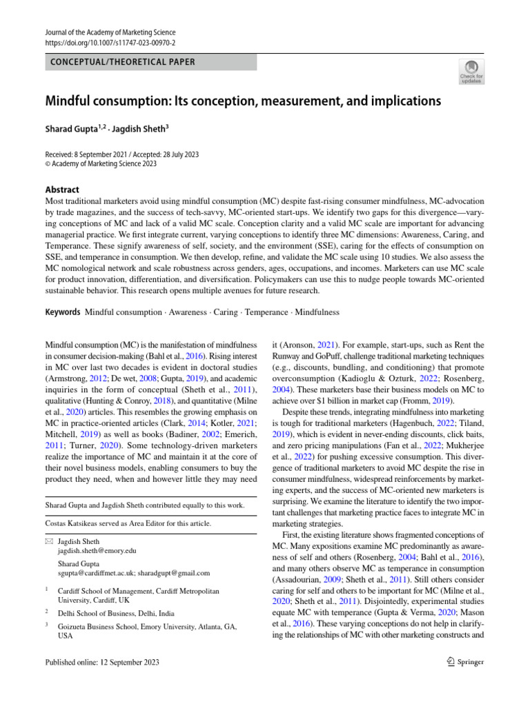 JAMS Gupta 2023 Mindful ConsumptionIts Conception, Measurement