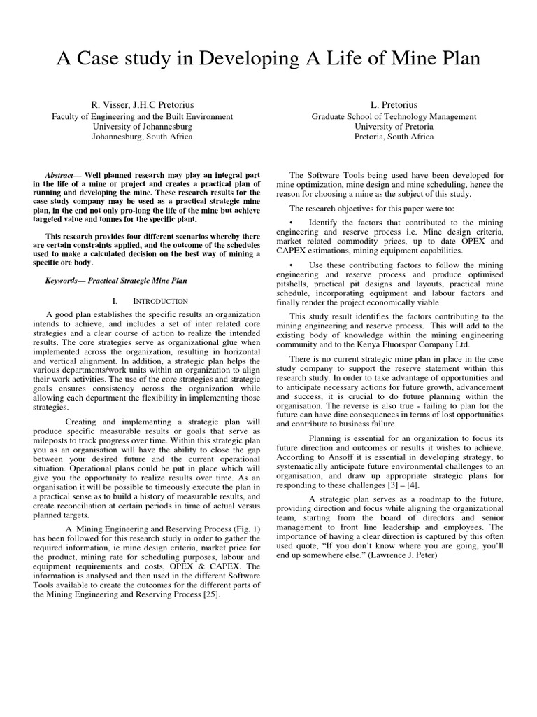 A Case Study in Developing A Life of Mine Plan Download Free PDF