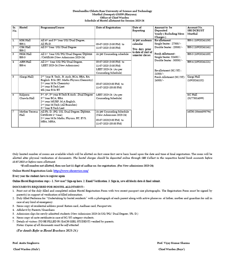 hostel-reg-schedule-2023-24-dcrust-pdf-academic-degree-vocational