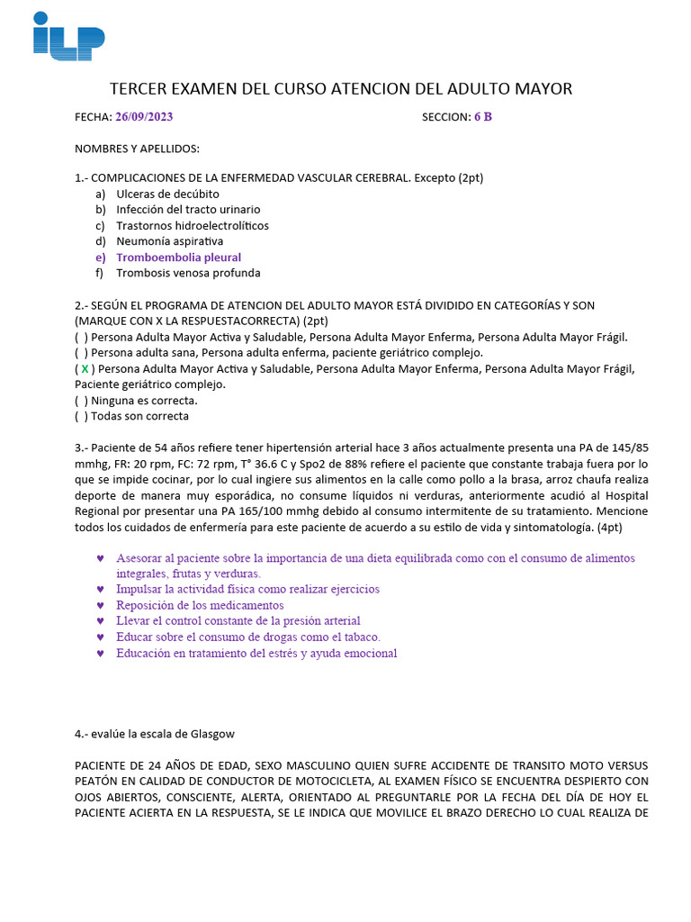 Examen de Atención al Adulto Mayor 2023 | PDF | Hipertensión ...