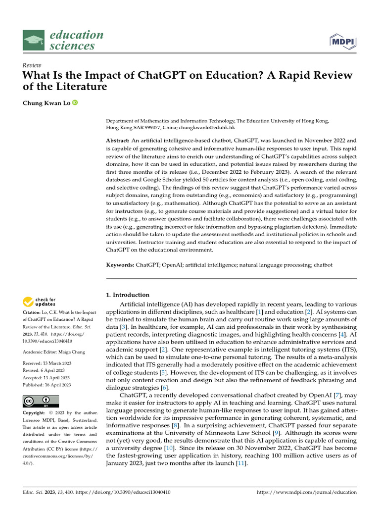 Education 13 00410 v2 | PDF | Systematic Review | Artificial Intelligence