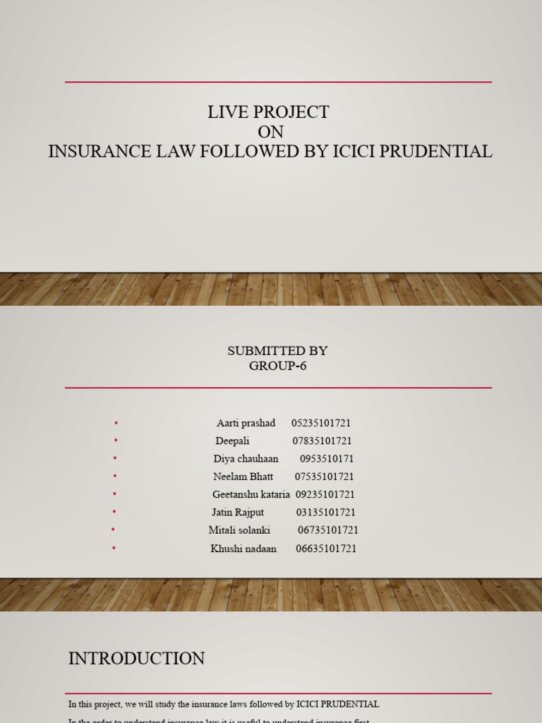 Live Project ON Insurance Law Followed by Icici Prudential | PDF ...