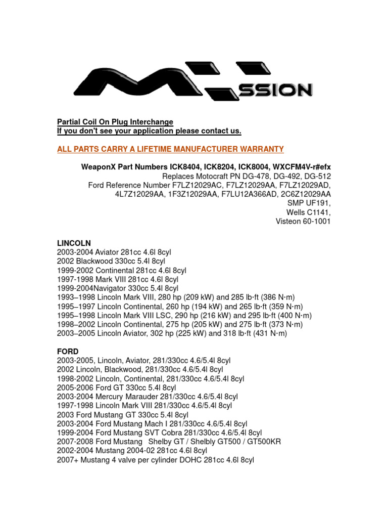 Ignition Coil Compatibility Guide | PDF | Dodge | Ford F Series