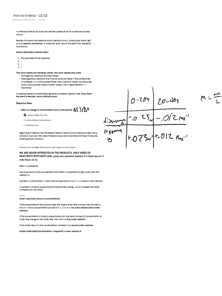 Note Rate Law PDF Reaction Rate Chemical