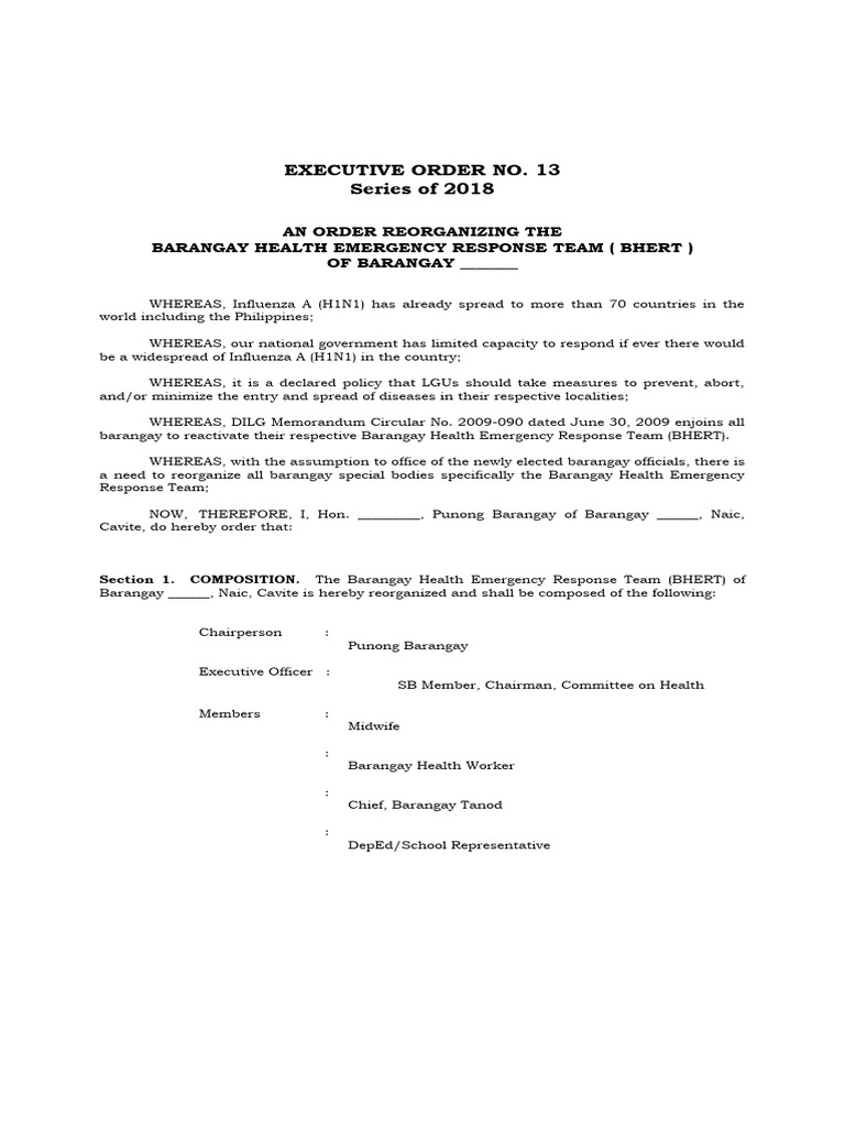 Eo No. 013 - 2018 Reorganization of Bhert | PDF | Influenza | Influenza ...