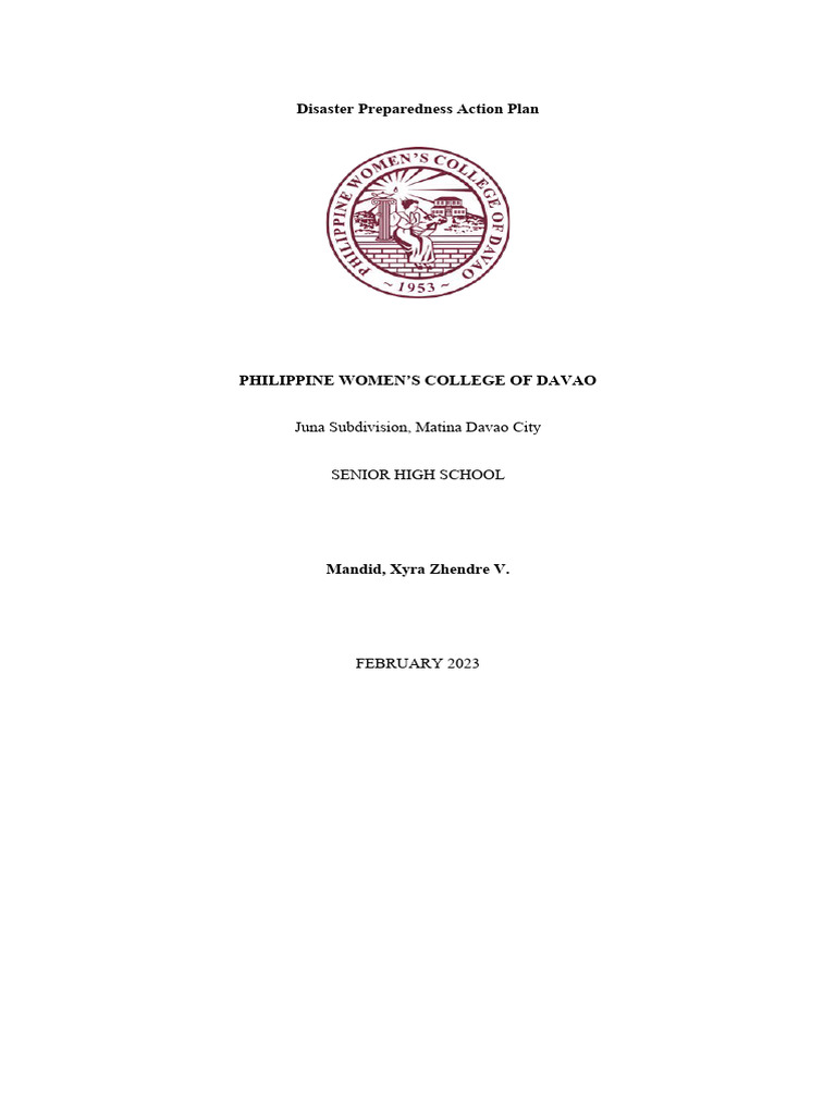 Disaster Preparedness Action Plan By A Student Pdf Emergency
