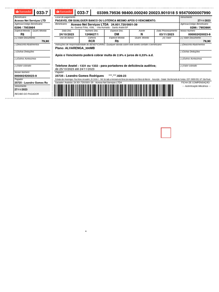Boleto Acesso A Net | PDF | Serviços financeiros | Tecnologia financeira