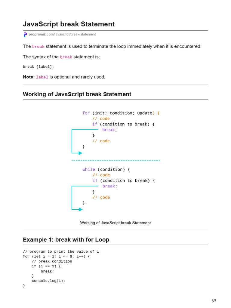 #12 - JavaScript Break Statement | PDF | Control Flow | Java Script