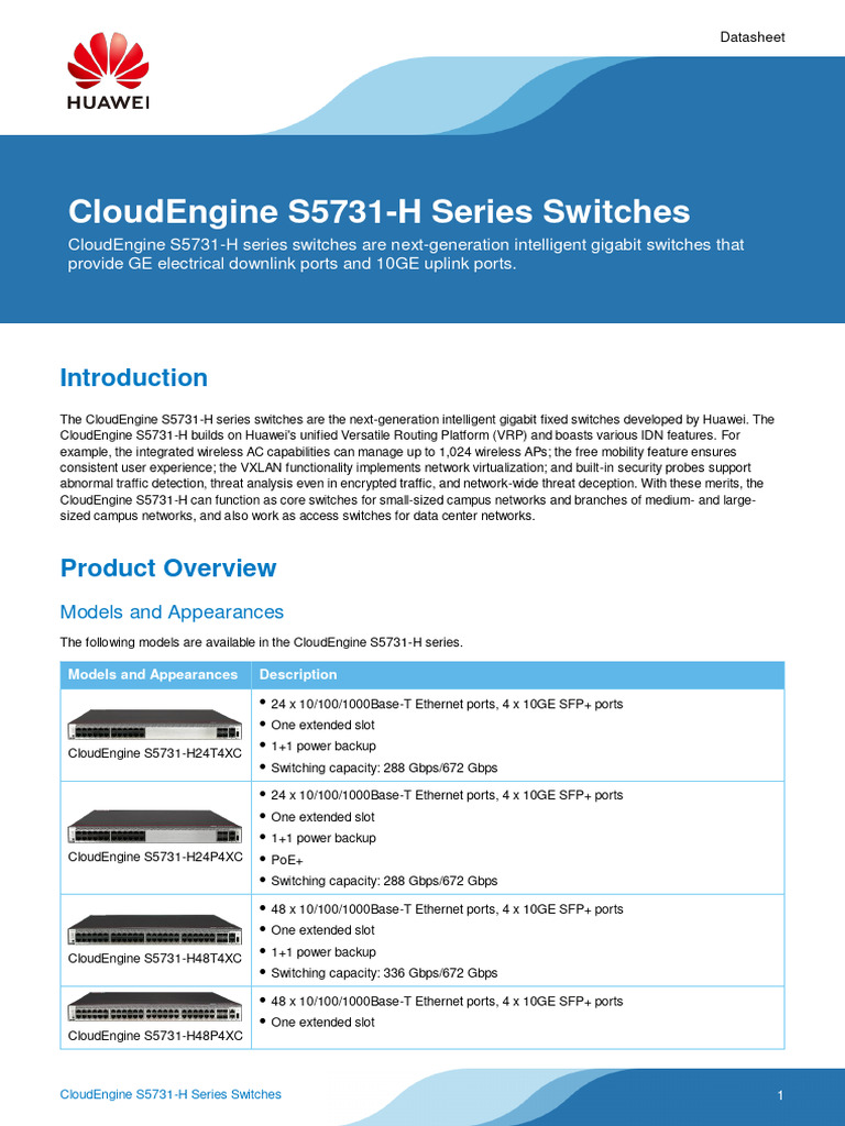 CloudEngine S5731-H Series Switches Datasheet | PDF | Computer Network ...