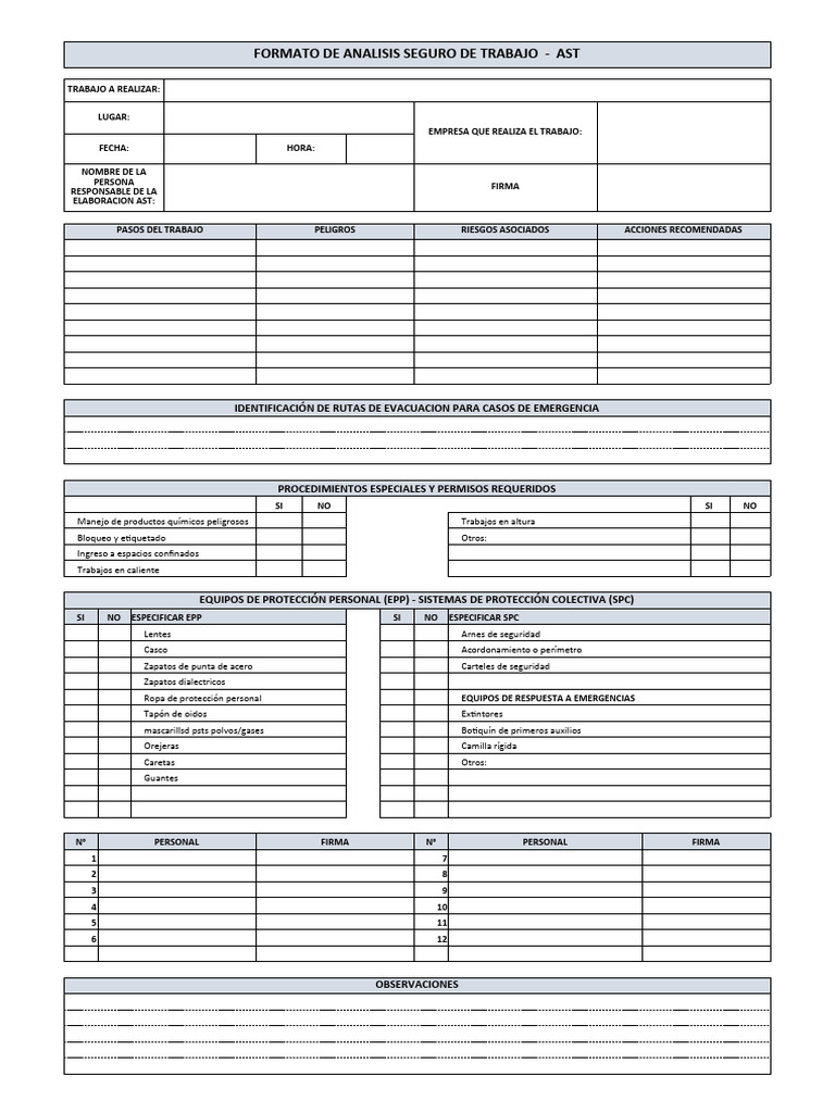 Formato AST | PDF | La seguridad | Seguridad y salud ocupacional