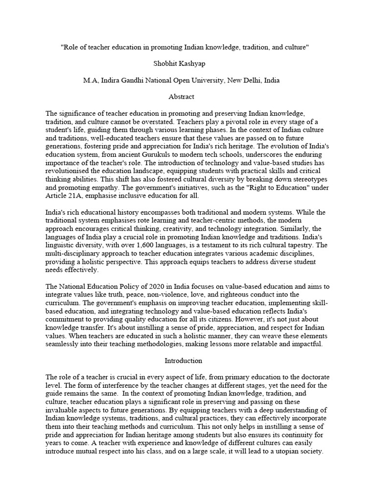 Teacher Education in Indian Culture | PDF | Interdisciplinarity | Teachers