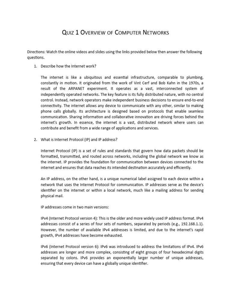 Quiz 1 overview of computer networks pdf internet protocols