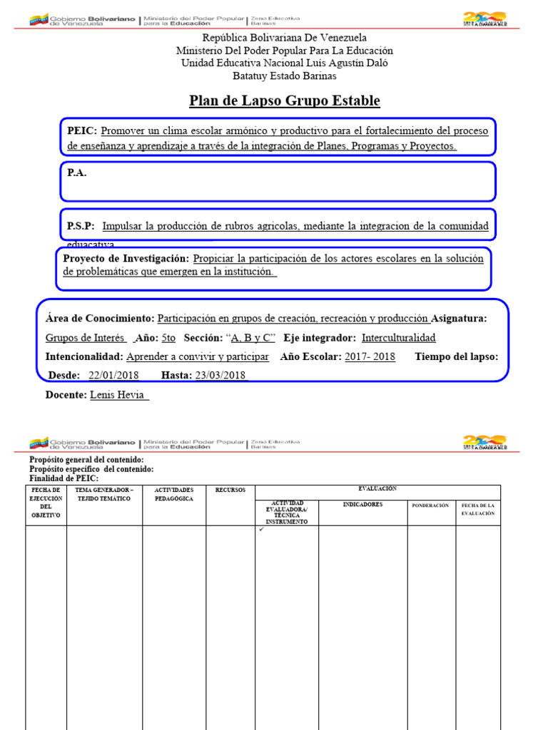 Formato Plan de Lapso | PDF