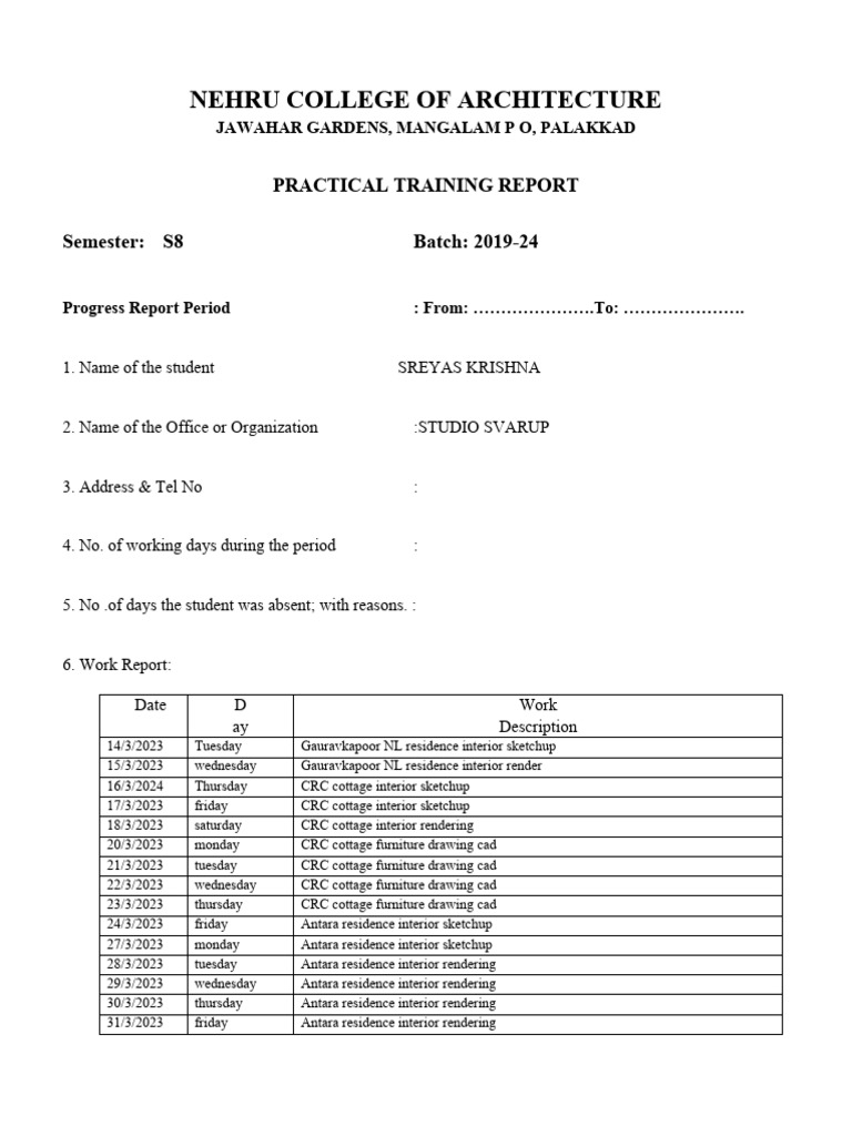 Practical Training Monthly Report | PDF