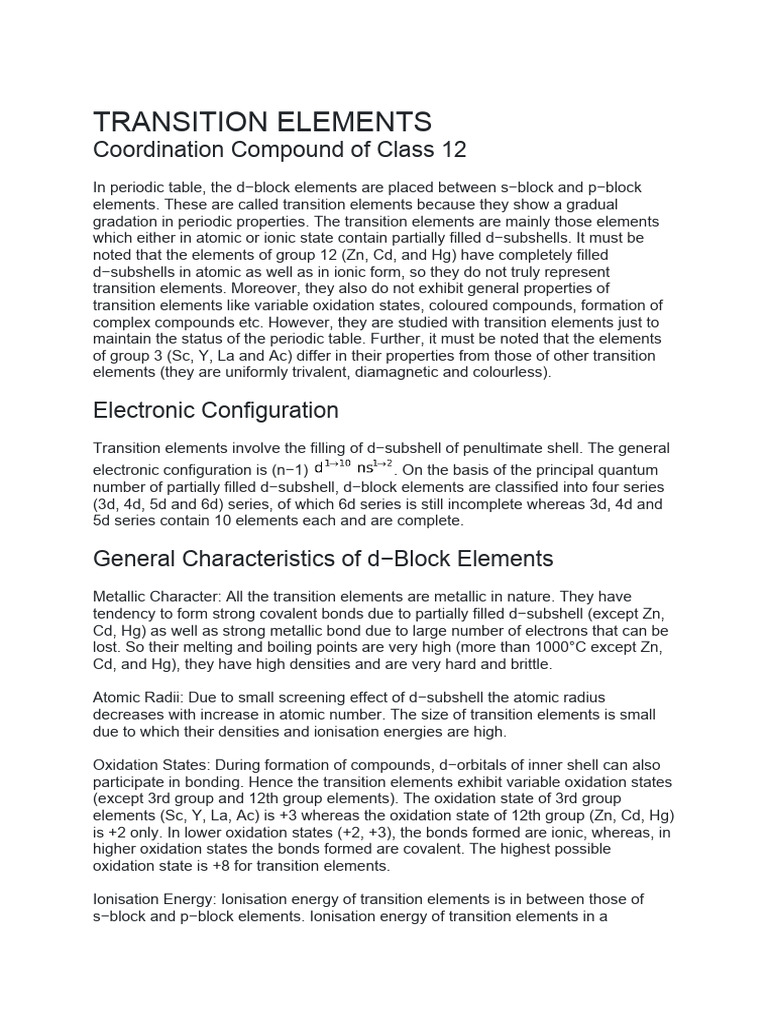 Transition Elements Pdf Transition Metals Lanthanide