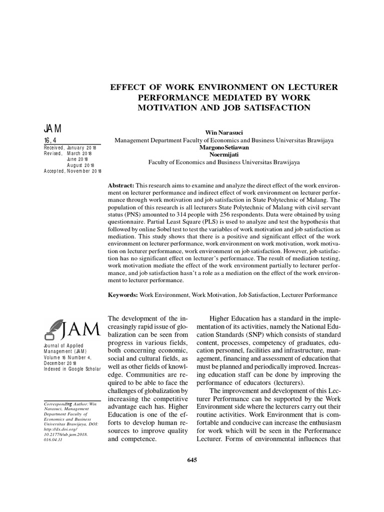Narasuci Mot Tidak Sig PDF Job Satisfaction Validity (Statistics)