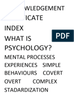Certificate Index What Is Psychology?: Acknowledgement