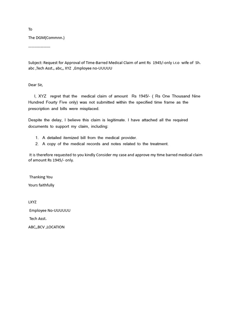 Application For Time Barred Medical Claim PDF