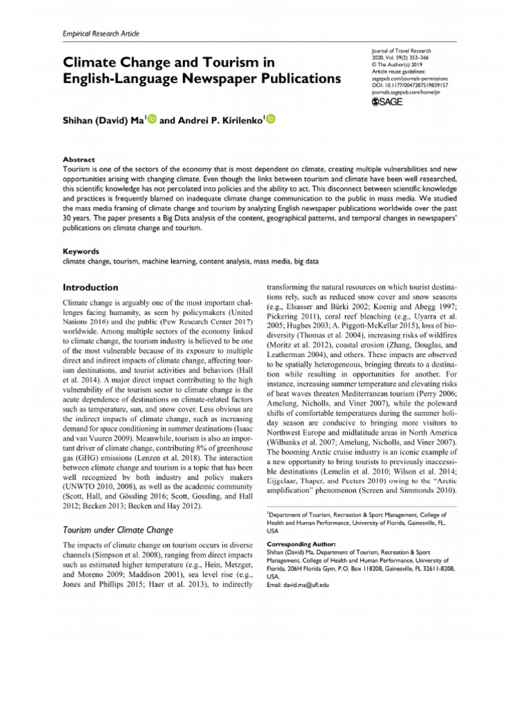 Climate Change and Tourism in English-Language Newspaper Publications | PDF