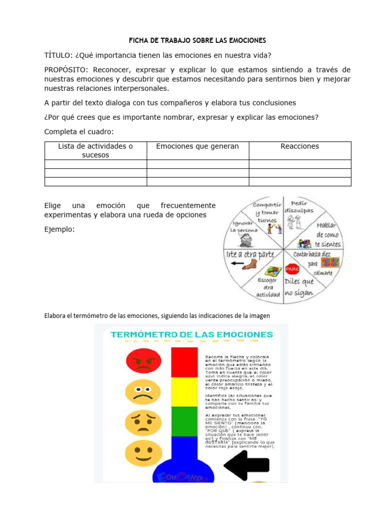 Ficha de Trabajo Sobre Las Emociones | PDF