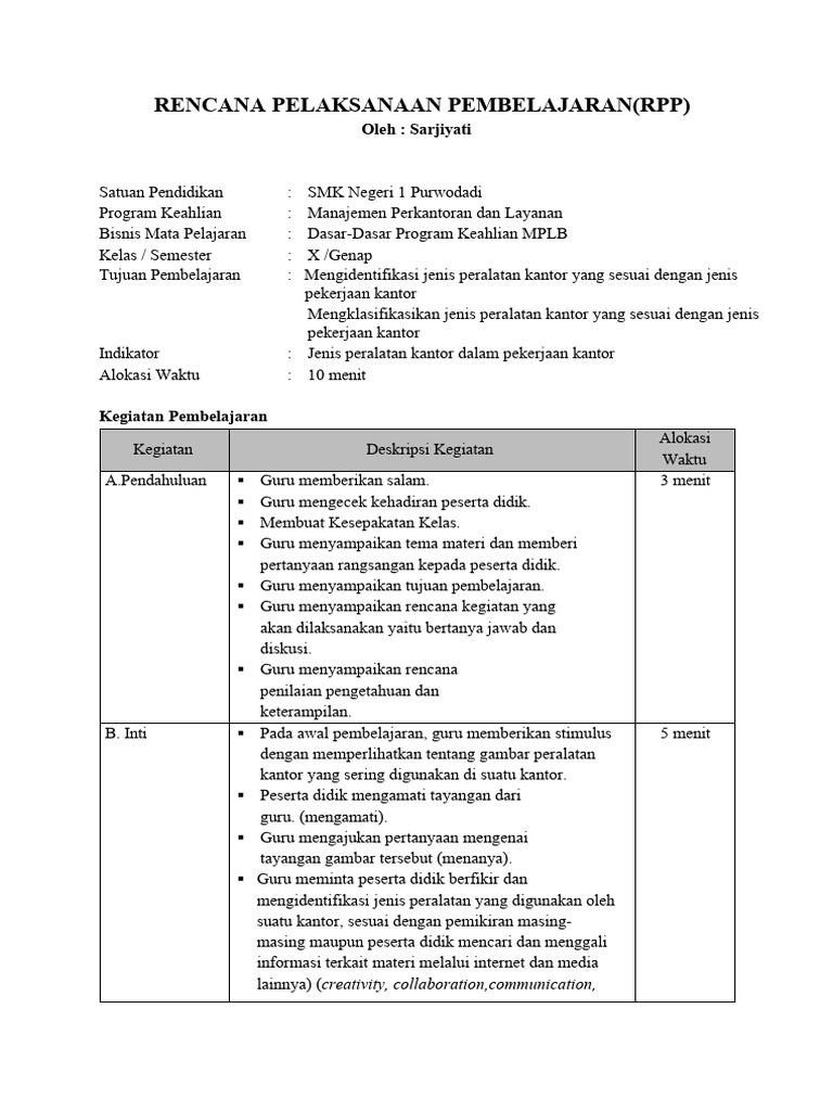 RPP Deep Learning SMK Manajemen Perkantoran | PDF | Komputer