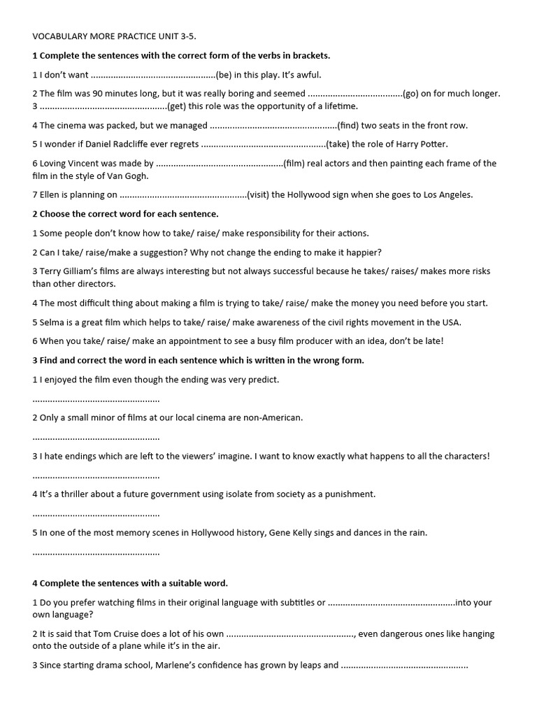Ocabulary More Practice Unit 3-5 | PDF