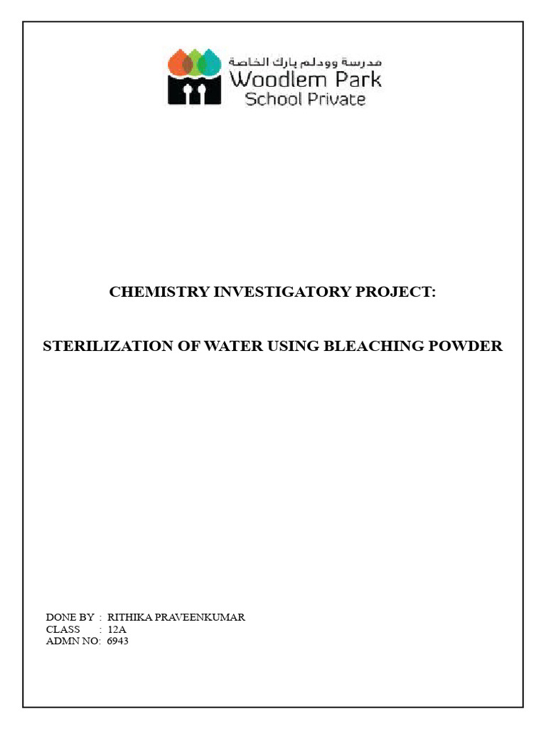 Chemistry Investigatory Project PDF Water Purification Bleach