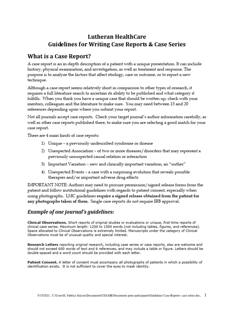 Guidelines Case-Reports - Case Series | PDF | Case Report | Medical ...