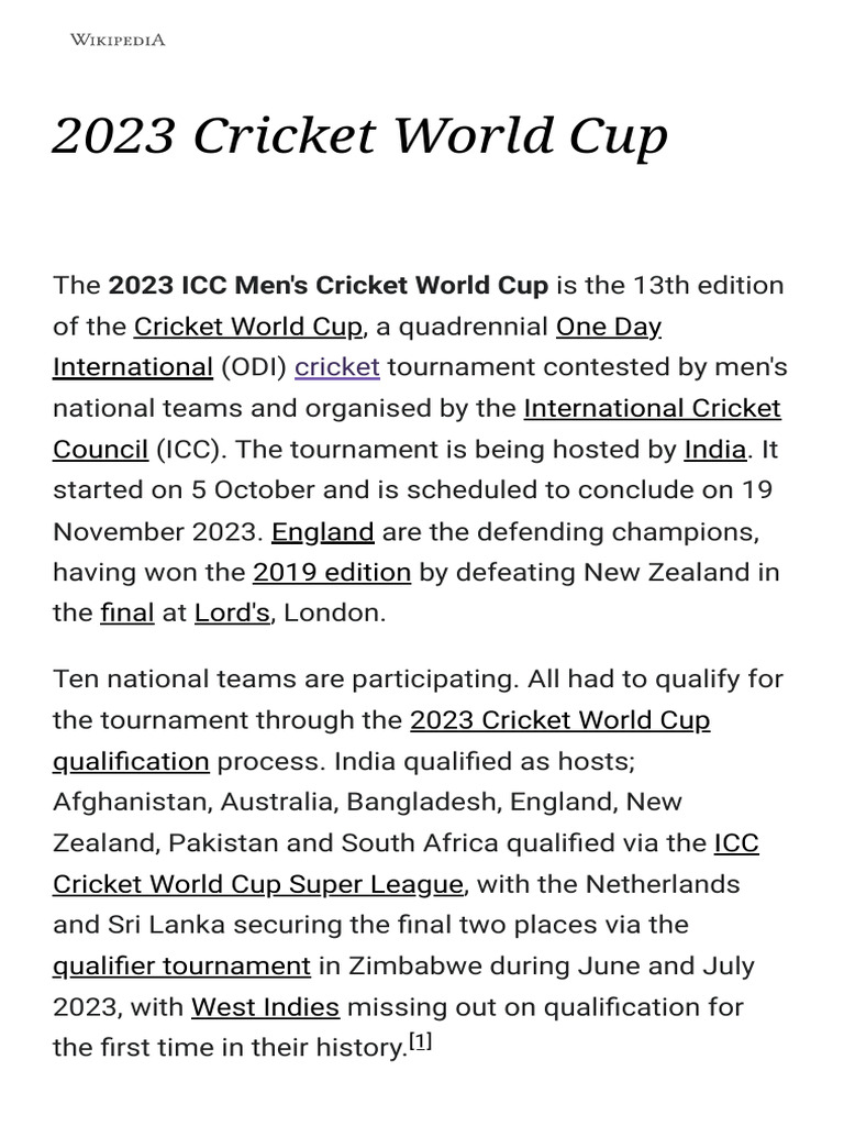 2023 Cricket World Cup - Wikipedia