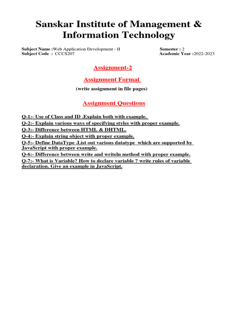WAD II Assignment 2 Guidelines | PDF | Computers