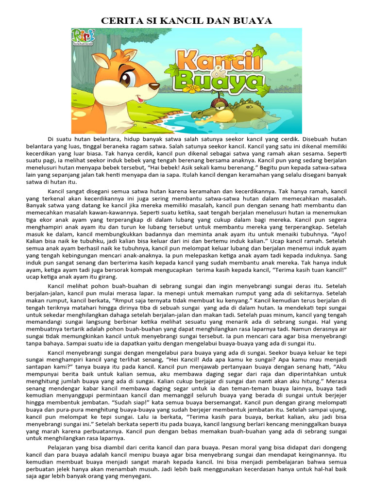 Cerita Si Kancil Dan Buaya | PDF
