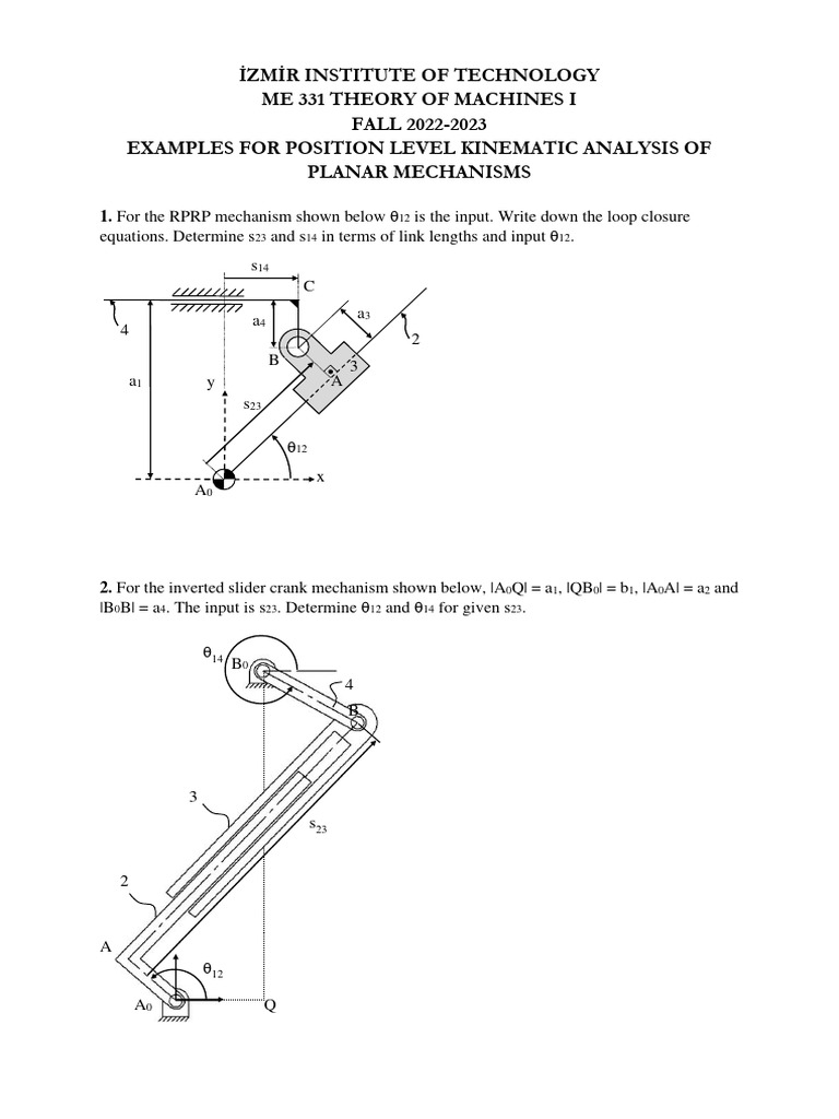 Kinematic Analysis of Planar Mechanisms | PDF | Mechanics | Mechanical ...