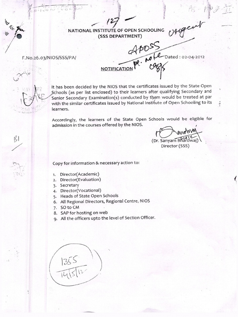 7 NIOS Notification, Dated.02.04.2012 | PDF