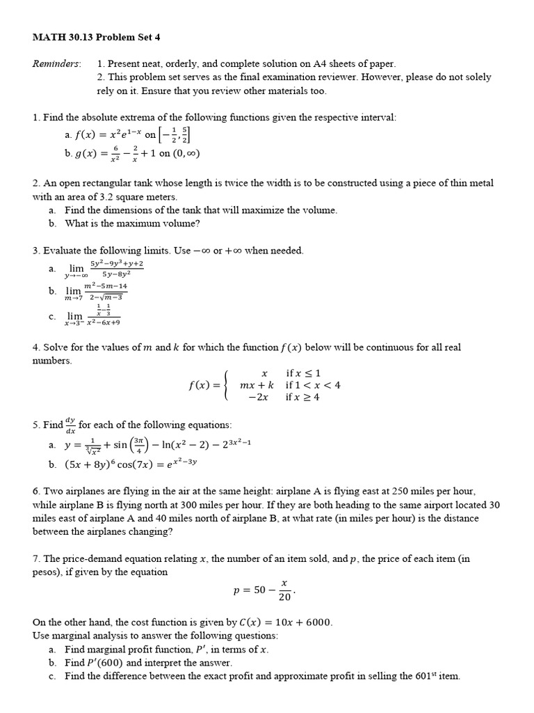 MATH 30.13 Problem Set 4 (Answer Key) - 3 | PDF | Algorithms | Applied ...