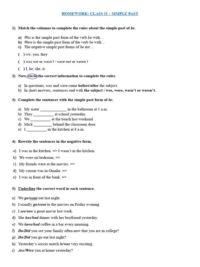 Homework 1 - Simple Past | PDF