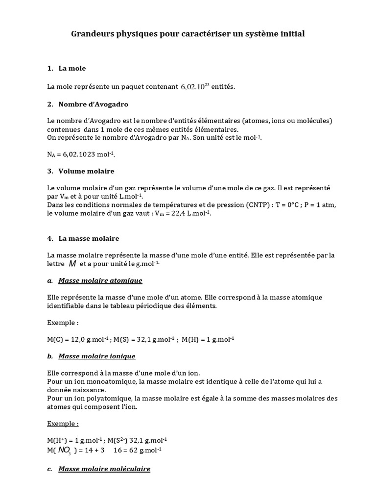 Grandeurs physiques en chimie fondamentale | PDF | Concentration ...