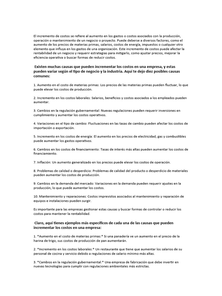 Causas y acciones de costos pdf uso eficiente de energ a marketing