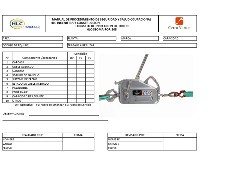 Check List Tirfor HLC PDF