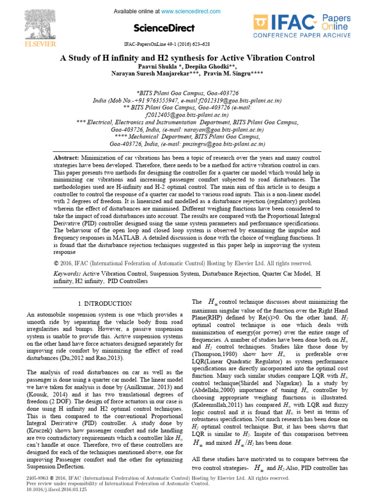 Active Vibration Control in Cars | PDF | Control Theory | Applied ...