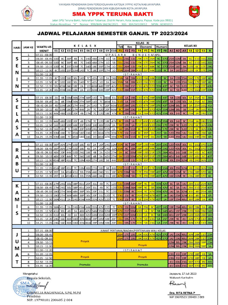 Jadwal Pelajaran TP 2023-2024 | PDF