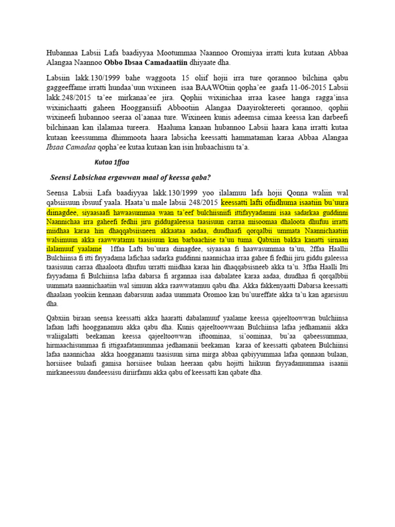 Labsii lafa baadiyyaa 248 2015 irratti ibsa a a ibsaa camadaatiin pdf