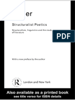 Culler-Structuralist Poetics - Structuralism, Linguistics and The Study of Literature PDF