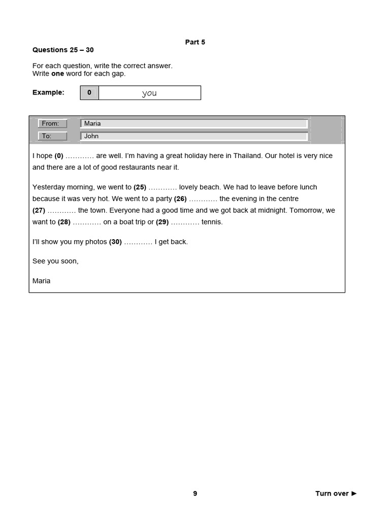 A2 Key 2020 Sample Tests Reading and Writing Page 9 PDF