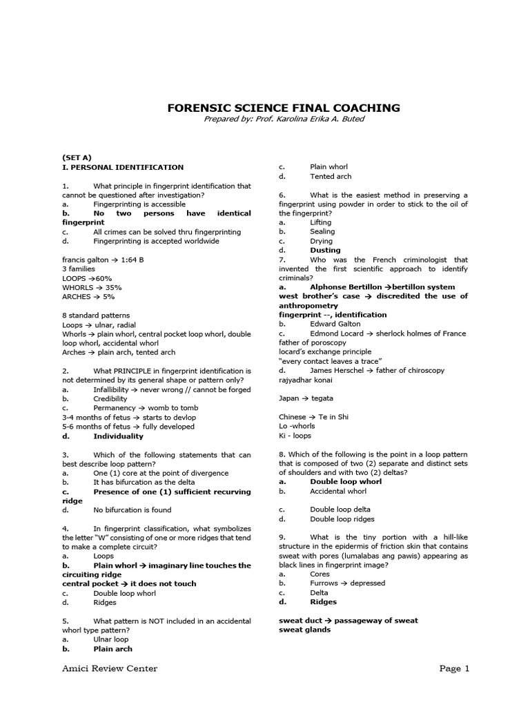 Dec2022 FC Forensic by Prof. Buted Answr Key | PDF | Fingerprint | Camera
