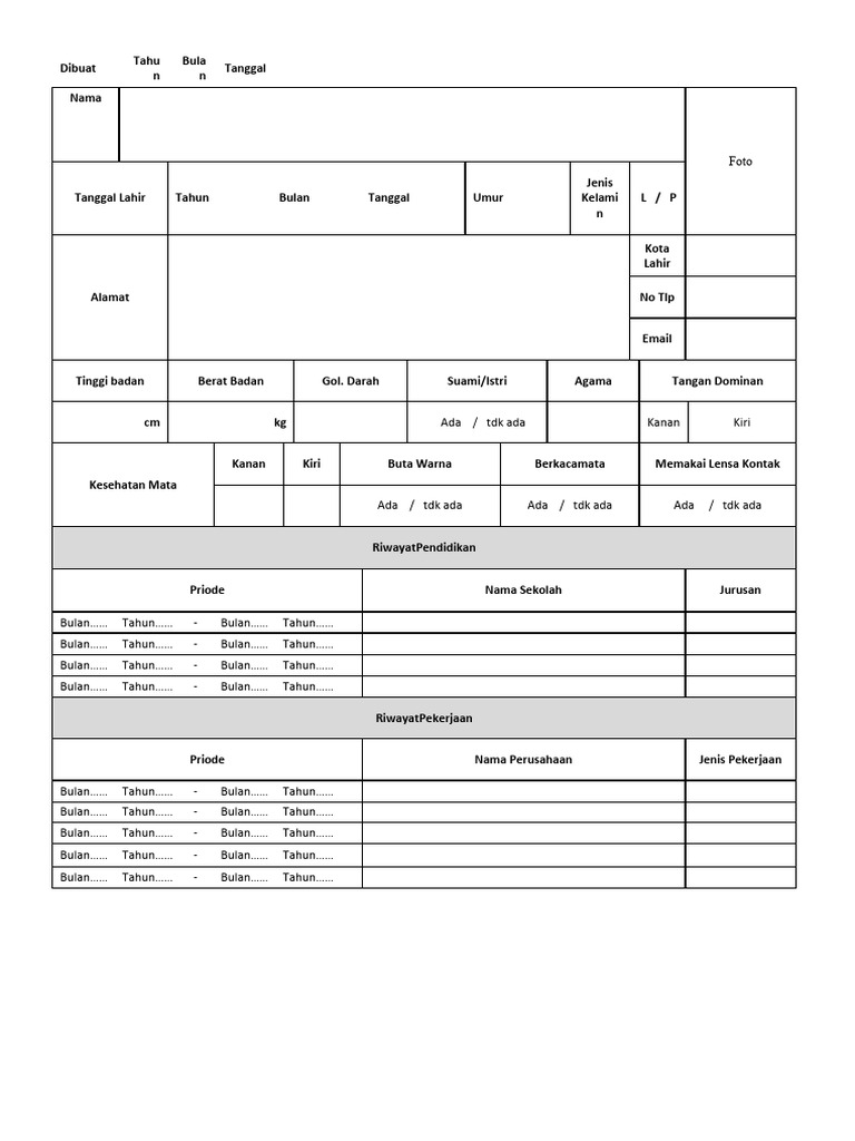 Formulir Data Pribadi Lengkap | PDF