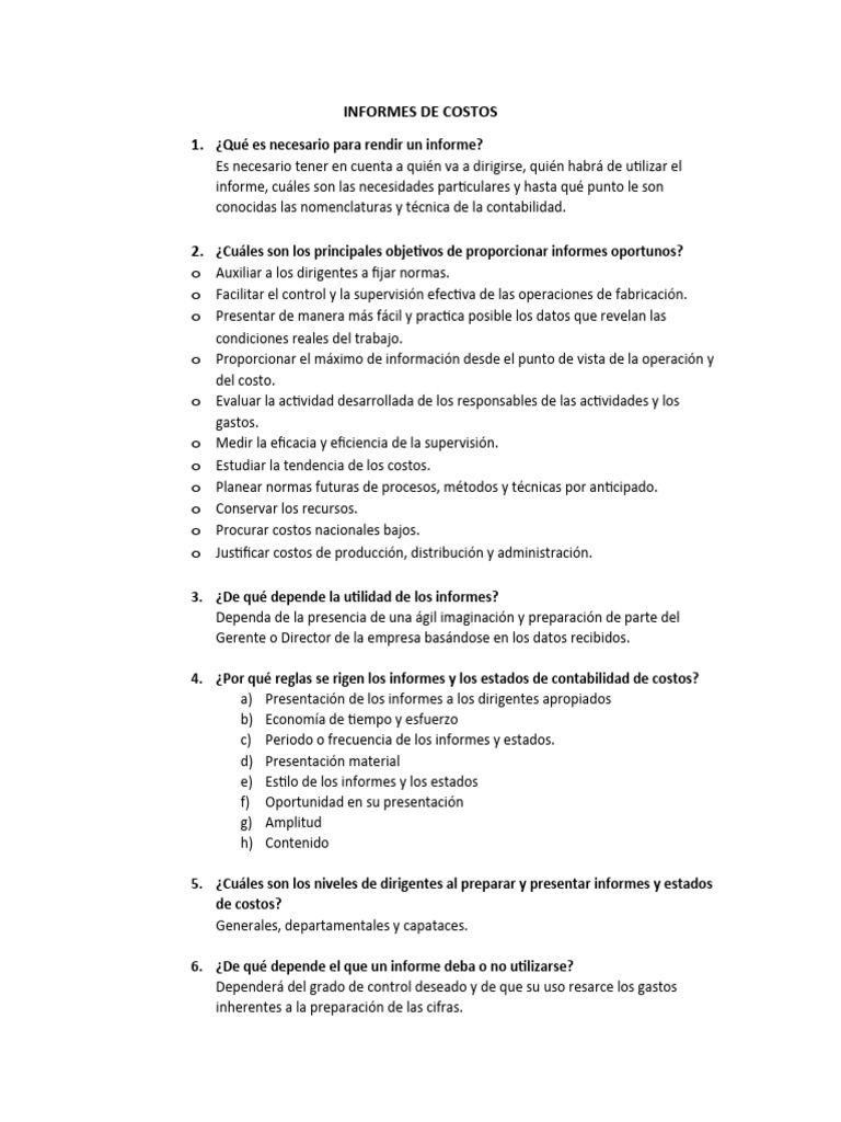 Guía de Informes de Costos Empresariales | PDF | Contabilidad | Business