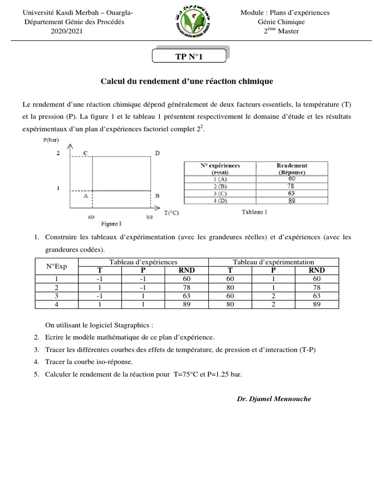 Rendement des réactions chimiques | PDF | Or | Plan d'expériences
